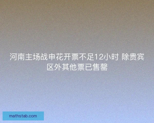 河南主场战申花开票不足12小时 除贵宾区外其他票已售罄